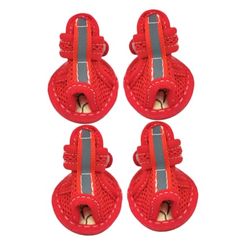 MOTHNUR 4 Stück Atmungsaktive Hundeschuhe Kleine Hunde rutschfeste Netz pet Sandalen mit Verstellbarem Klettband für Heißen Sommer und Pfotenschutz von MOTHNUR