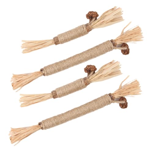 MOTHNUR 4 Stück Natürliche Katzenminze Kauspielzeug Teiliges aus Robustem Holz Molar Kauspielzeug für Kätzchen Stressabbauendes Indoor Katzenspielzeug zur Zahnreinigung und Spielspaß von MOTHNUR