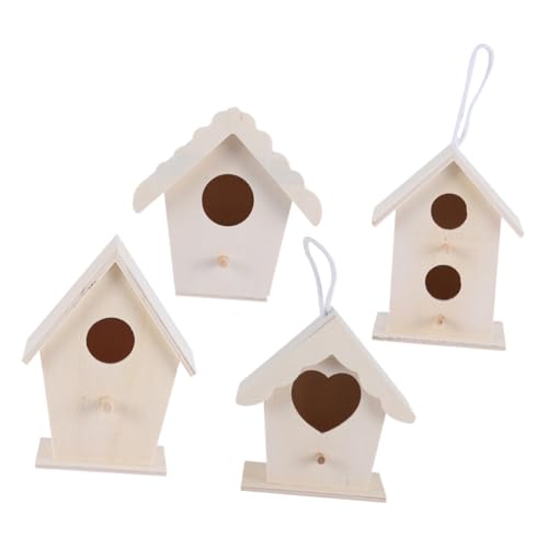 MOTHNUR 4 Stück Teiliges DIY Holz vogelhaus mit Verschiedenen Nestformen Natürliche Holzfarbe Dekoratives Vogelhäuschen für Garten Wand und Innenbereich Langlebige Holzdeko für Heim von MOTHNUR