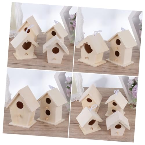 MOTHNUR 5 Teiliges DIY Holz Vogelhaus Naturbelassen Kreativer Nistkasten mit Verschiedenen Designs zum Bemalen und Dekorieren Langlebige Garten und Heimdekoration für Kleine Vögel Wie von MOTHNUR