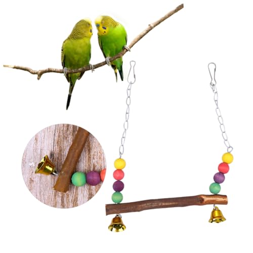 MOTHNUR Buntes Vogelspielzeug Holzschaukel für Papageien und Nymphensittiche Pädagogische Hängeschaukel mit Stabilem Holzständer Fördert Balance und Bewegung Geeignet für Kleine Vögel im von MOTHNUR