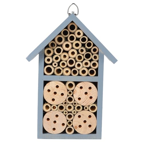 MOTHNUR Insektenhaus Bienenhotel mit Schutzdach Naturmaterial Nisthilfe für Wildbienen und Marienkäfer Gartendekoration Wetterfest Blau von MOTHNUR