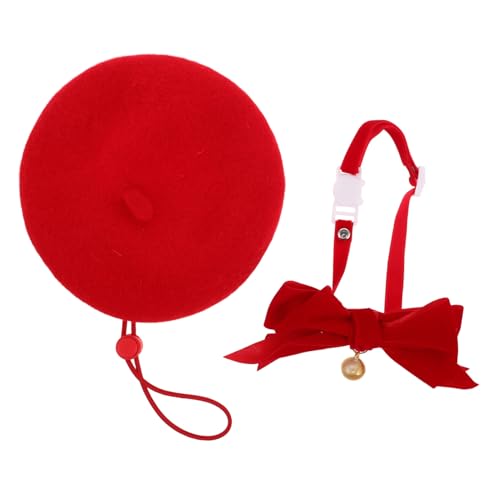 MOTHNUR Katze Beret Mütze und Verstellbares Katzenhalsband mit Fliege und Glöckchen Flauschiges pet-deko-Set für Katzen und Kleine Hunde Komfortables Kostüm für Alltag und Feiern MOTHNUR Katze Beret Mütze und Verstellbares Katzenhalsband mit Fliege und Glöckchen Flauschiges pet-deko-Set für Katzen und Kleine Hunde Komfortables Kostüm für Alltag und Feiern von MOTHNUR