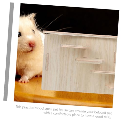 MOTHNUR Mehrkammer holzhaus für Hamster mit Großer Rampe Stabiles und Sicheres Hamsterversteck Geräumiges Kleintierhaus zum Schlafen und Verstecken als Holz käfigzubehör von MOTHNUR