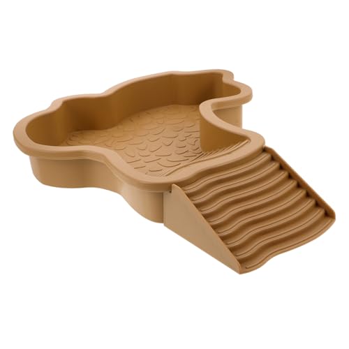 MOTHNUR Pet Turtle Badewanne Schildkrötenzubehör für Panzer Schildkrötenversorgungen großer Schildkrötenbadetool Schildkrötenplattform für Aquarium Wassernapf für Reptilien Plastik Khaki von MOTHNUR