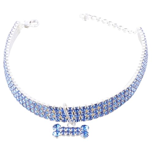 MOTHNUR Rhinestone Haustierhalsband mit Verstellbarem Verschluss Blauer Hundehalsband Leuchtendes Modisches Zubehör für Kleine und Mittlere Hunde Komfortabel und Langlebig von MOTHNUR