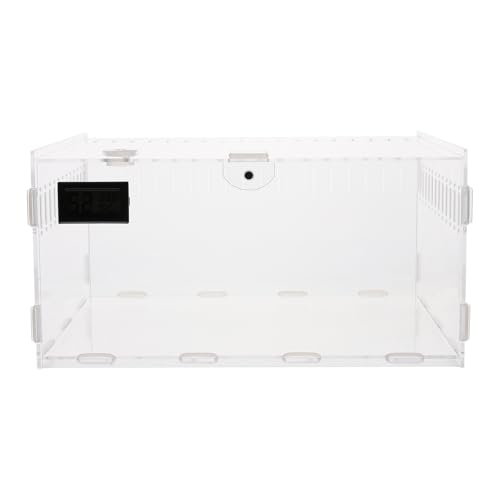 MOTHNUR Transparente Acryl Reptilien Aufzuchtbox mit Thermometer Futterbox und Terrarium für Schlangen Spinnen und Echsen rutschfest und Belüftet für Transport und Haltung von MOTHNUR