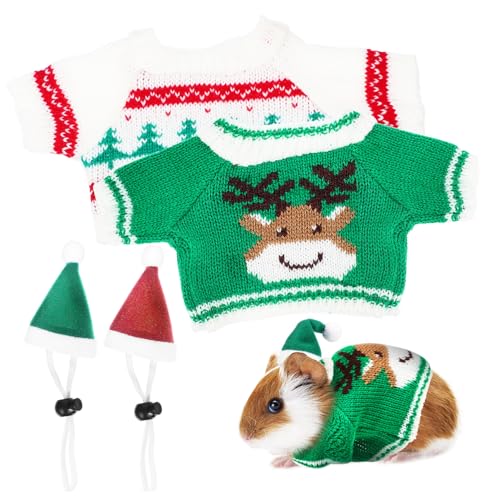 MOTHNUR Weihnachtliches Kleintier mit Elastischer Mütze und Weichem Outfit Geeignet für Meerschweinchen Kaninchen Hamster Farbenfrohe Hautfreundliche Haustierkleidung von MOTHNUR