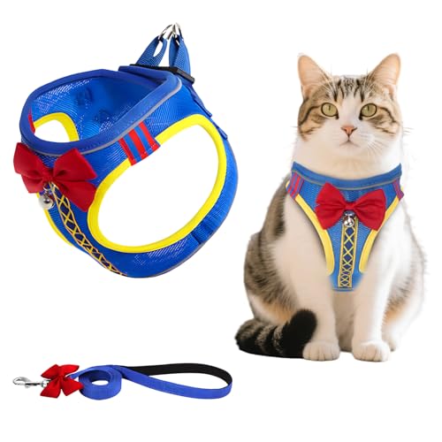 MOTIBACK Blau Gentleman Tie Vest Katzengeschirr mit Leine Softgeschirr für Katze Brustgeschirr Harness Katzengarnitur Ausbruchsicher Verstellbar Katzenweste, Katzenleine mit Geschirr für Katzen (S) von MOTIBACK