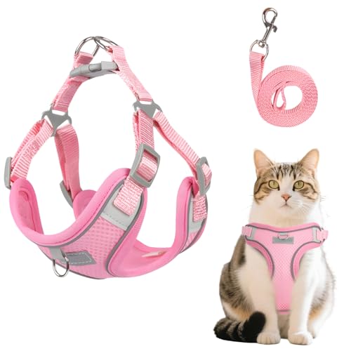 MOTIBACK Katze Komfort Breathable Rosa Katzengeschirr mit Softgeschirr für Brustgeschirr Harness, Verstellbar Katzenleine Essentials für Katzenbesitzer, Katzengeschirr mit Leine Ausbruchsicher (S) von MOTIBACK