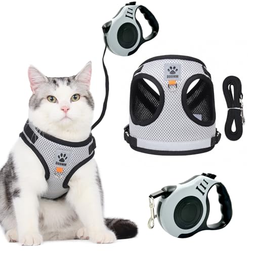 MOTIBACK Katzengeschirr mit Katzenleine, Ausbruchssicheres Kitten-Geschirr mit Automatisch Ausziehbarer Leine, Perfekt für Hunde, Welpen und Haustiere beim Spazierengehen. (M) von MOTIBACK