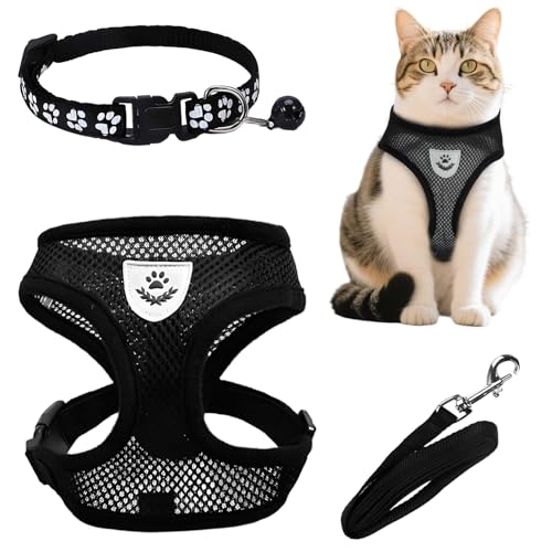 MOTIBACK Katzengeschirr mit Leine Ausbruchsicher, Adjustables Katzengeschirr mit Leine für Spaziergänge, Ausbruchsicheres Weiches Kitten-Geschirr mit Reflektierenden Streifen für Katzen und Hunde (S) von MOTIBACK