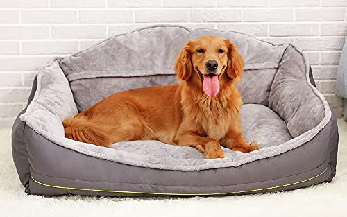 MOTT Orthopädisches Haustier-Sofa, großes Hundebett mit Kopfstützenkissen, Hundesofa & Couch mit abnehmbarem Bezug mit Reißverschluss, lindert Arthritis & Hüftdysplasie Schmerzen, L von MOTT