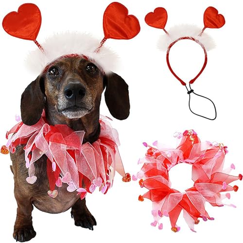 Valentinstag-Hundekleidung, Bänder, Hundehalsband, Haarband Zum Valentinstag, Liebesherzen-Stirnband mit Halsband, Urlaub, Geburtstag, Party, Kopfbedeckung, Kostüm, Geschenks für Valentinstag-Hundekleidung, Bänder, Hundehalsband, Haarband Zum Valentinstag, Liebesherzen-Stirnband mit Halsband, Urlaub, Geburtstag, Party, Kopfbedeckung, Kostüm, Geschenks für von MOTUZP