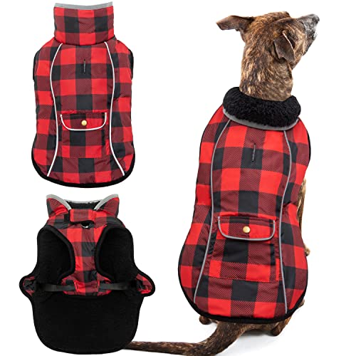 Hunde-Wintermantel – warme Fleece-Hundekleidung für Regen, Schnee, Wind, kaltes Wetter – reflektierend, verstellbar, gemütlich, wasserdicht, mittelgroße und große Hunde, drinnen und draußen von MOTZABO