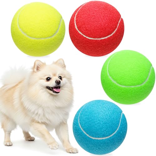 MOTZABO 4 große Hunde-Tennisbälle, 10,2 cm, interaktives Hundespielzeug, Ball für Training, Sport, Outdoor, Indoor, Haustierspielzeug, Apportierbälle für kleine, mittelgroße und große Hunde von MOTZABO