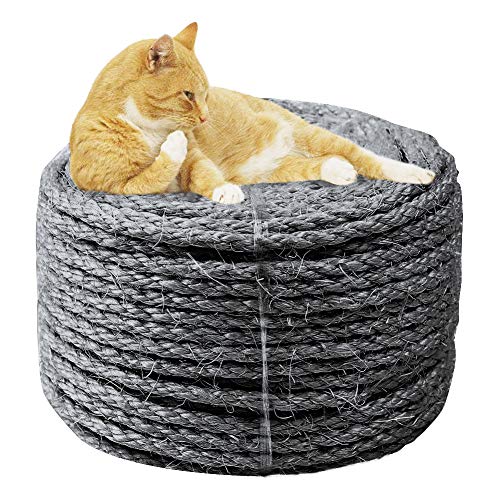 6mm Sisal Seil zum Reparatur und Ersatz von Katze Kratzen Säule, Kratzbaum, Katze Kratzen Pad/Matte/Kicker Spielzeug, Rohr/Treppe/Reifen Verpackung, Zuhause Dekoration, 6mm*10m, Grau von MOUHIV