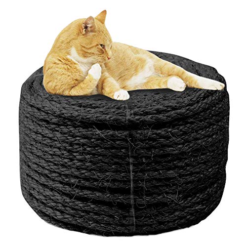 6mm Sisal Seil zum Reparatur und Ersatz von Katze Kratzen Säule, Kratzbaum, Katze Kratzen Pad/Matte/Kicker Spielzeug, Rohr/Treppe/Reifen Verpackung, Zuhause Dekoration, 6mm*50m, Schwarz von MOUHIV