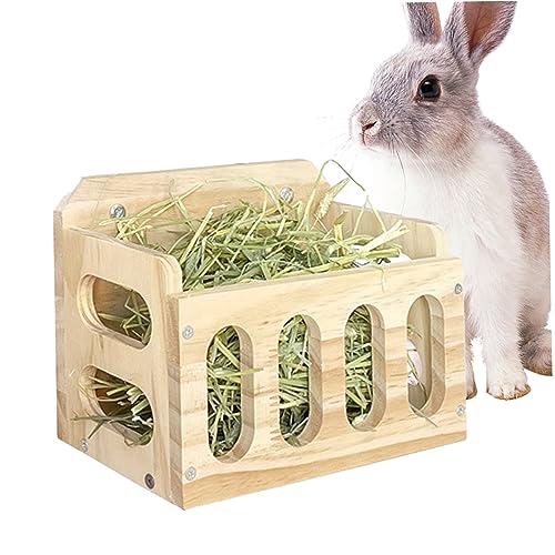 Heu-Futterstation für Kaninchen, Heuraufe aus Holz, große Kapazität, Heu-Futterstation, horizontal stehend, Gras-Futterregal, Spender für Meerschweinchen, Haustier, Kaninchen, Hamster, Chinchilla von MOUNTTU