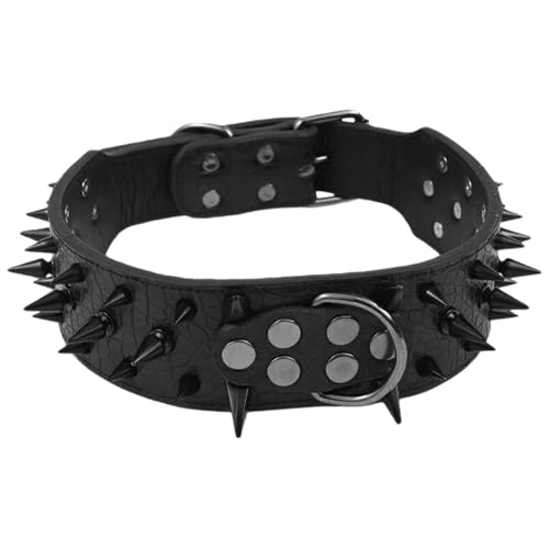 Hundehalsband mit Stacheln, 47, 5–55, 7 cm verstellbares Lederhalsband mit D-Ring, Anti-Beiß-Hundehalsband für mittelgroße Hunde, aus Leder, für große Hunde, Lederhalsba Hundehalsband mit Stacheln, 47, 5–55, 7 cm verstellbares Lederhalsband mit D-Ring, Anti-Beiß-Hundehalsband für mittelgroße Hunde, aus Leder, für große Hunde, Lederhalsba von MOUNTTU