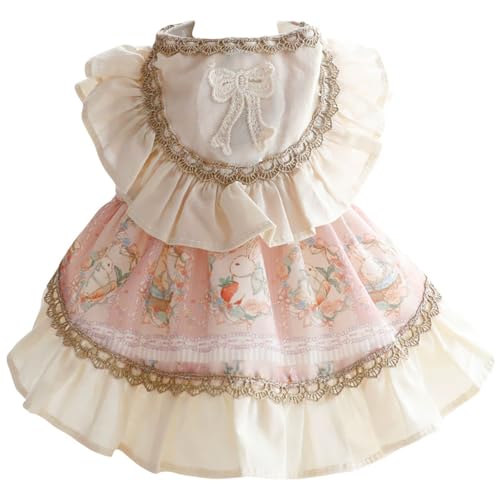 Hundekleider, süßes Lolita-Kleid aus Baumwolle mit Spitzenschleife, Hundeprinzessinnenkleid, süße Mantel-Outfits, Frühlings- und Sommerkostüme für kleine Hunde, Katzenbedarf, Katzenkleidung, Katzenkle von MOUNTTU