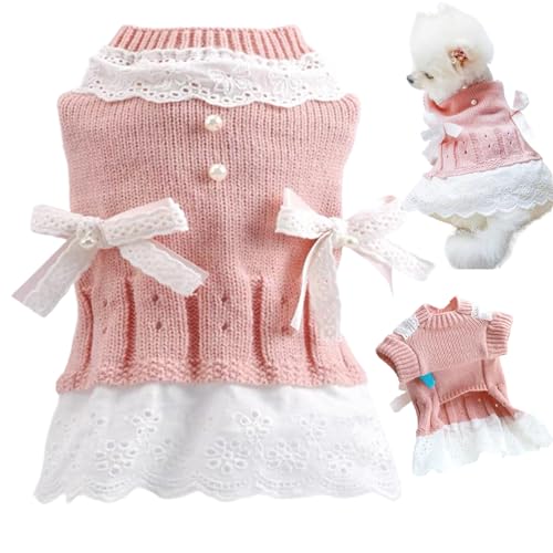 Hundekleidung für kleine Hunde Mädchen, Spitze Bowknot Winter Herbst Thermal Hundekleid dekorative süße Acrylfasern Katzenpullover Hundekleidung für kleine Hunde Mädchen, Spitze Bowknot Winter Herbst Thermal Hundekleid dekorative süße Acrylfasern Katzenpullover von MOUNTTU