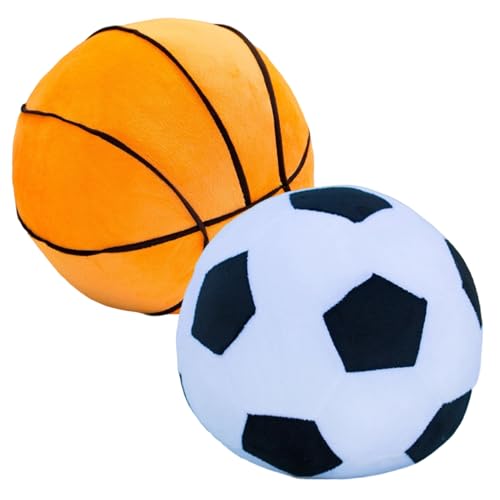 MOUNTTU 2 Stück Hundespielzeugbälle, sicher und lustig, kurzer Plüschfußball und Basketball, ausgestopftes interaktives Hundespielzeug, ausgestopft für das Training von Haustieren im Innen- Außenbere von MOUNTTU