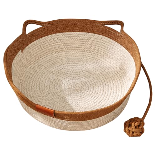 MOUNTTU Katzenkorb, süßes, bequemes Katzenbett aus Baumwollseil mit Ohrgriff und Spielzeugschwanz, großes, waschbares Haustierzubehör für EIN Gewicht unter 7, 5 kg, Katzenspielzeugkorb von MOUNTTU
