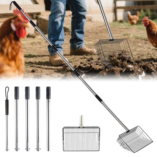 MOVDEET 25,4 cm große Hühnerkotschaufel, 4-in-1 Hühnerstall-Kotschaufel, verstellbar, 81,3 cm bis 170,2 cm, Edelstahl, Hühnerstallschaufel, Streusiebschaufel für Hühnerstall, Haustierabfälle MOVDEET 25,4 cm große Hühnerkotschaufel, 4-in-1 Hühnerstall-Kotschaufel, verstellbar, 81,3 cm bis 170,2 cm, Edelstahl, Hühnerstallschaufel, Streusiebschaufel für Hühnerstall, Haustierabfälle von MOVDEET