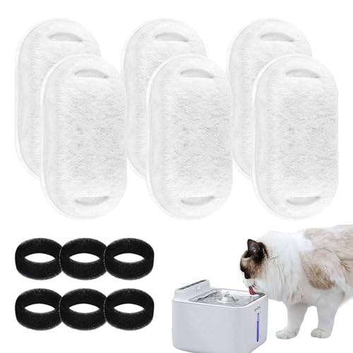 12 Stück Wasserbrunnen Filter für Katzen, 6 Filter + 6 Schwämme für Wasserspender für Katzen, Borstenfilter (Schwämme), Dreifach-Filterung (Filter), geeignet für H1 (White&Black) von MOVKZACV