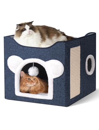 Katzenhäuser für Indoor-Katzen, große Katzenhöhle mit flauschigem Ball und Kratzpad, überdachtes Katzenbetthaus, faltbares Katzenversteck von MOYLLOG