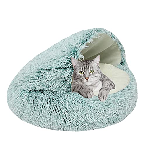 Haustierbett, Rund Plüsch Höhlen-Katzenbett mit Kapuze Flauschig Waschbares Warme Donut Hundebett, für Katzen Welpen-Green-A|| Ø 50cm/20in von MOZTBH