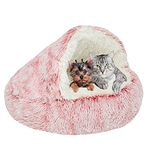 Haustierbett, Rund Plüsch Höhlen-Katzenbett mit Kapuze Flauschig Waschbares Warme Donut Hundebett, für Katzen Welpen-Pink-B||Ø 40cm/16in von MOZTBH