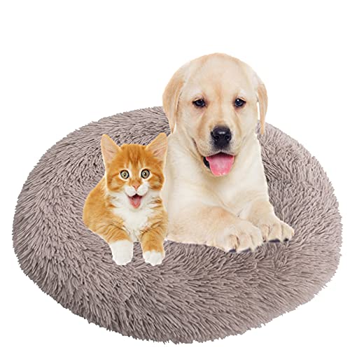 MOZTBH Hundebett, Rund Plüsch Haustierbett Flauschig Waschbares Katzenbett mit Reißverschluss Warme Donut Hundekissen für Haustiere- Beige Brown|| Ø 120cm/48in von MOZTBH