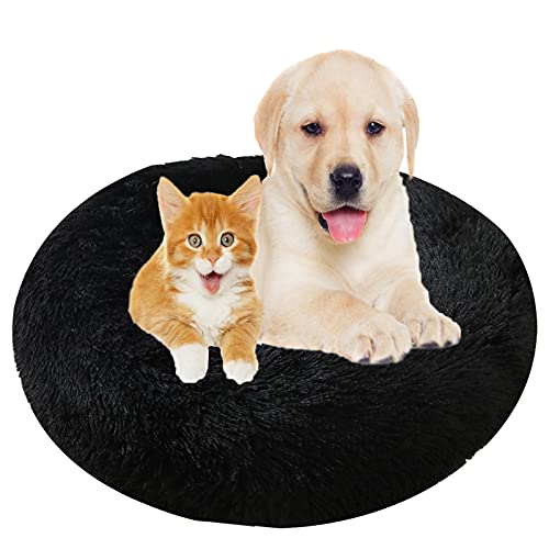 Hundebett, Rund Plüsch Haustierbett Flauschig Waschbares Katzenbett mit Reißverschluss Warme Donut Hundekissen für Haustiere- Black|| Ø 100cm/40in von MOZTBH