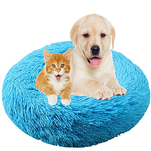 Hundebett, Rund Plüsch Haustierbett Flauschig Waschbares Katzenbett mit Reißverschluss Warme Donut Hundekissen für Haustiere- Blue|| Ø 100cm/40in von MOZTBH