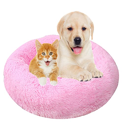 Hundebett, Rund Plüsch Haustierbett Flauschig Waschbares Katzenbett mit Reißverschluss Warme Donut Hundekissen für Haustiere- Bright Pink||Ø 40cm/16in von MOZTBH