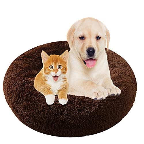 Hundebett, Rund Plüsch Haustierbett Flauschig Waschbares Katzenbett mit Reißverschluss Warme Donut Hundekissen für Haustiere- Brown|| Ø 100cm/40in von MOZTBH