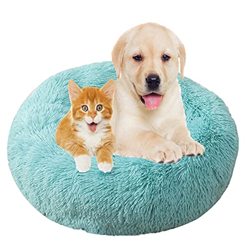 MOZTBH Hundebett, Rund Plüsch Haustierbett Flauschig Waschbares Katzenbett mit Reißverschluss Warme Donut Hundekissen für Haustiere- Emerald Green|| Ø 100cm/40in von MOZTBH