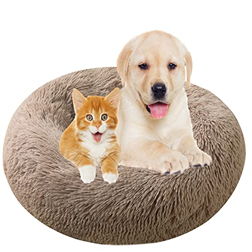 Hundebett, Rund Plüsch Haustierbett Flauschig Waschbares Katzenbett mit Reißverschluss Warme Donut Hundekissen für Haustiere- Khaki|| Ø 100cm/40in von MOZTBH