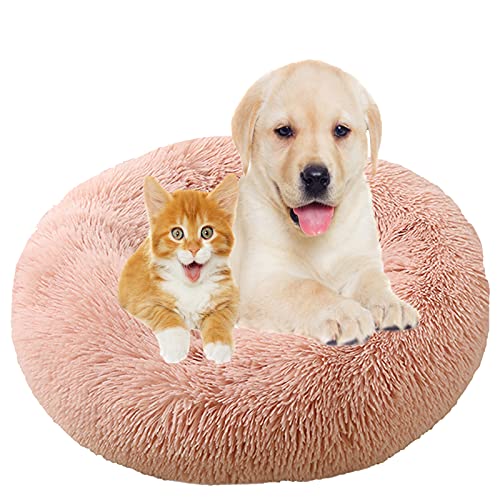 MOZTBH Hundebett, Rund Plüsch Haustierbett Flauschig Waschbares Katzenbett mit Reißverschluss Warme Donut Hundekissen für Haustiere-Leather Pink|| Ø 100cm/40in von MOZTBH