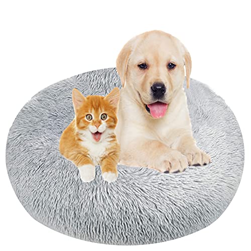 Hundebett, Rund Plüsch Haustierbett Flauschig Waschbares Katzenbett mit Reißverschluss Warme Donut Hundekissen für Haustiere- Light Grey|| Ø 100cm/40in von MOZTBH