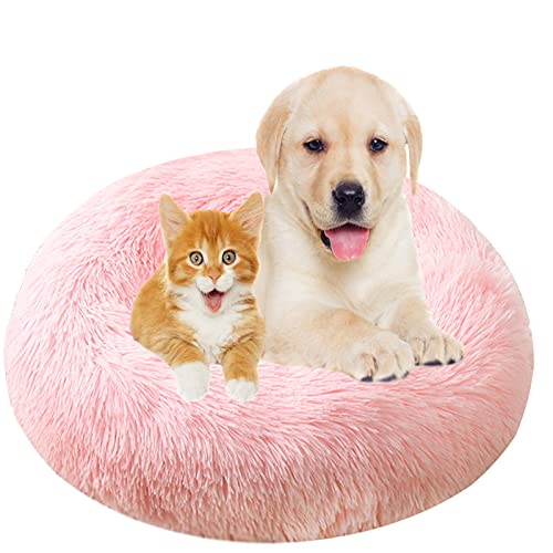 Hundebett, Rund Plüsch Haustierbett Flauschig Waschbares Katzenbett mit Reißverschluss Warme Donut Hundekissen für Haustiere- Light Pink|| Ø 100cm/40in von MOZTBH