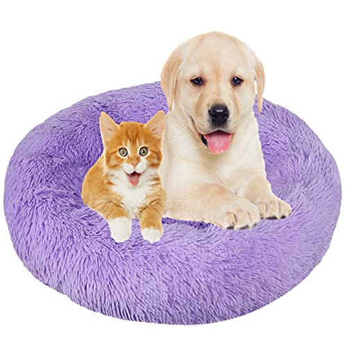 Hundebett, Rund Plüsch Haustierbett Flauschig Waschbares Katzenbett mit Reißverschluss Warme Donut Hundekissen für Haustiere- Purple|| Ø 100cm/40in von MOZTBH