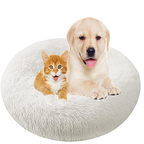 Hundebett, Rund Plüsch Haustierbett Flauschig Waschbares Katzenbett mit Reißverschluss Warme Donut Hundekissen für Haustiere- White|| Ø 100cm/40in von MOZTBH