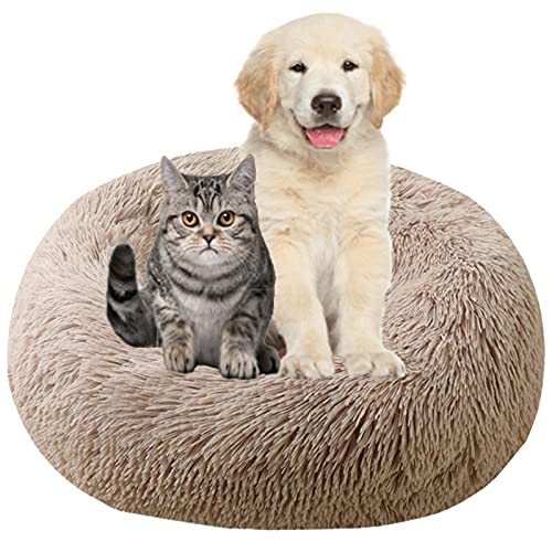 MOZTBH Hundebett, Rundes Haustierbett Plüsch Waschbares Abnehmbar Katzenbett Hundehaus Warme Weiche Doughnut-Form Hund Bett-Light Coffee||Ø 50cm/20in von MOZTBH