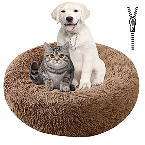 MOZTBH Hundebett, Rundes Haustierbett Plüsch Waschbares Abnehmbar Katzenbett Hundehaus Warme Weiche Doughnut-Form Hund Bett-Light Coffee||Ø 50cm/20in von MOZTBH