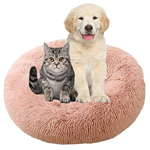 MOZTBH Hundebett, Rundes Haustierbett Plüsch Waschbares Abnehmbar Katzenbett Hundehaus Warme Weiche Doughnut-Form Hund Bett-Light Coffee||Ø 50cm/20in von MOZTBH