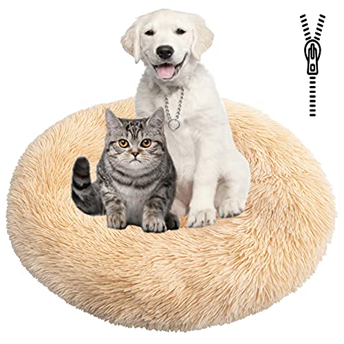 MOZTBH Hundebett, Rundes Haustierbett Plüsch Waschbares Abnehmbar Katzenbett Hundehaus Warme Weiche Doughnut-Form Hund Bett-Light Coffee||Ø 50cm/20in von MOZTBH