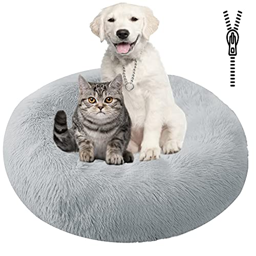 MOZTBH Hundebett, Rundes Haustierbett Plüsch Waschbares Abnehmbar Katzenbett Hundehaus Warme Weiche Doughnut-Form Hund Bett-Light Coffee||Ø 50cm/20in von MOZTBH